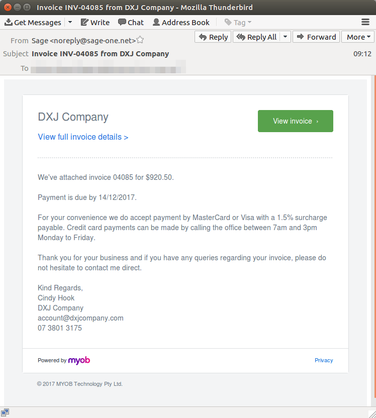 Fake myob invoices used in email scam today