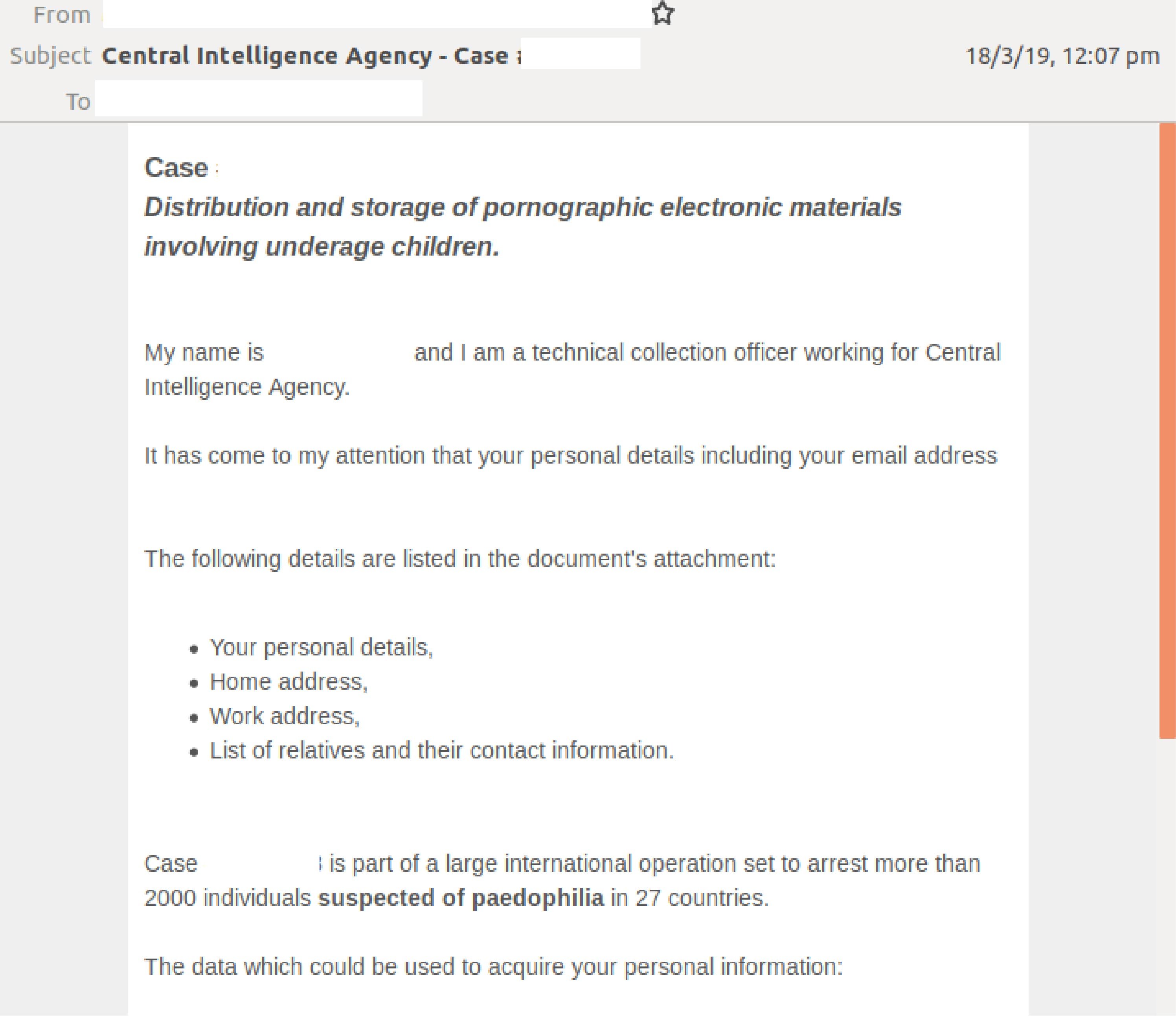 Extortion Phishing Email Spoofs Cia Demands Bitcoin Payment - 