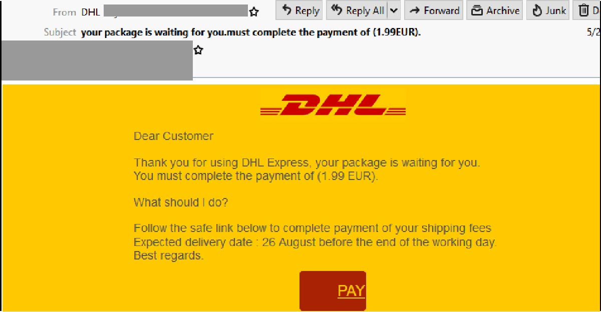 Warning Another DHLthemed phishing email scam intercepted as the EOFY