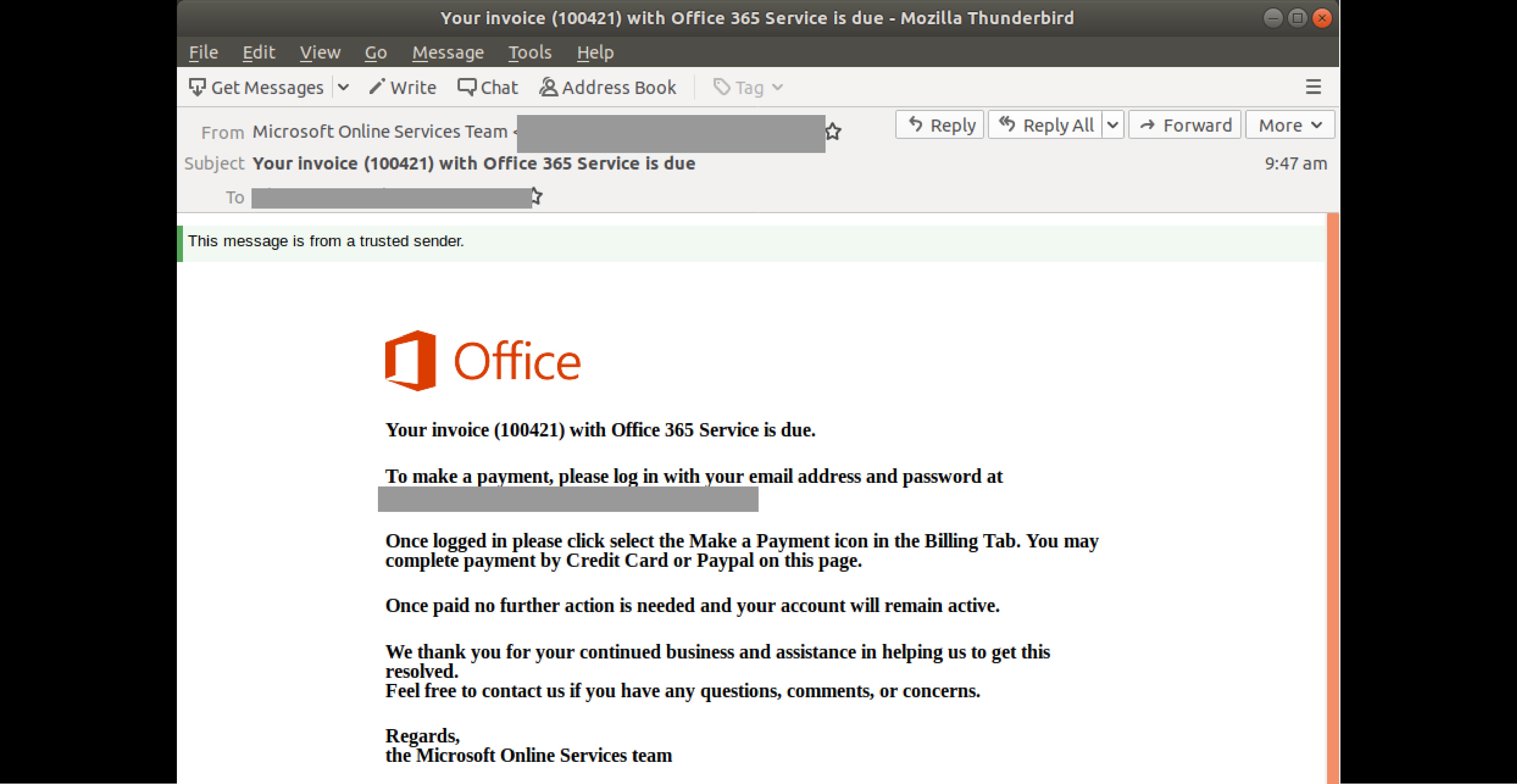 Think twice before paying this invoice supposedly from Office 365