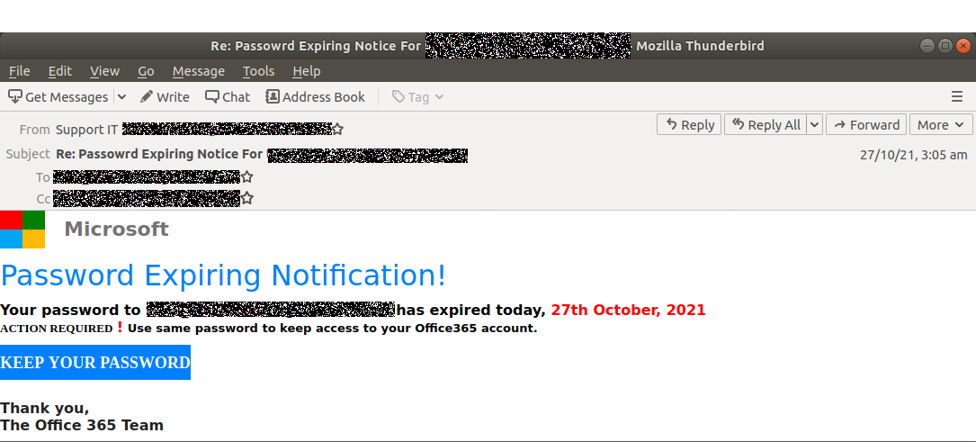 Phishing Scam Aims to Lure Victims with Office 365 'Password Expiry Notice'