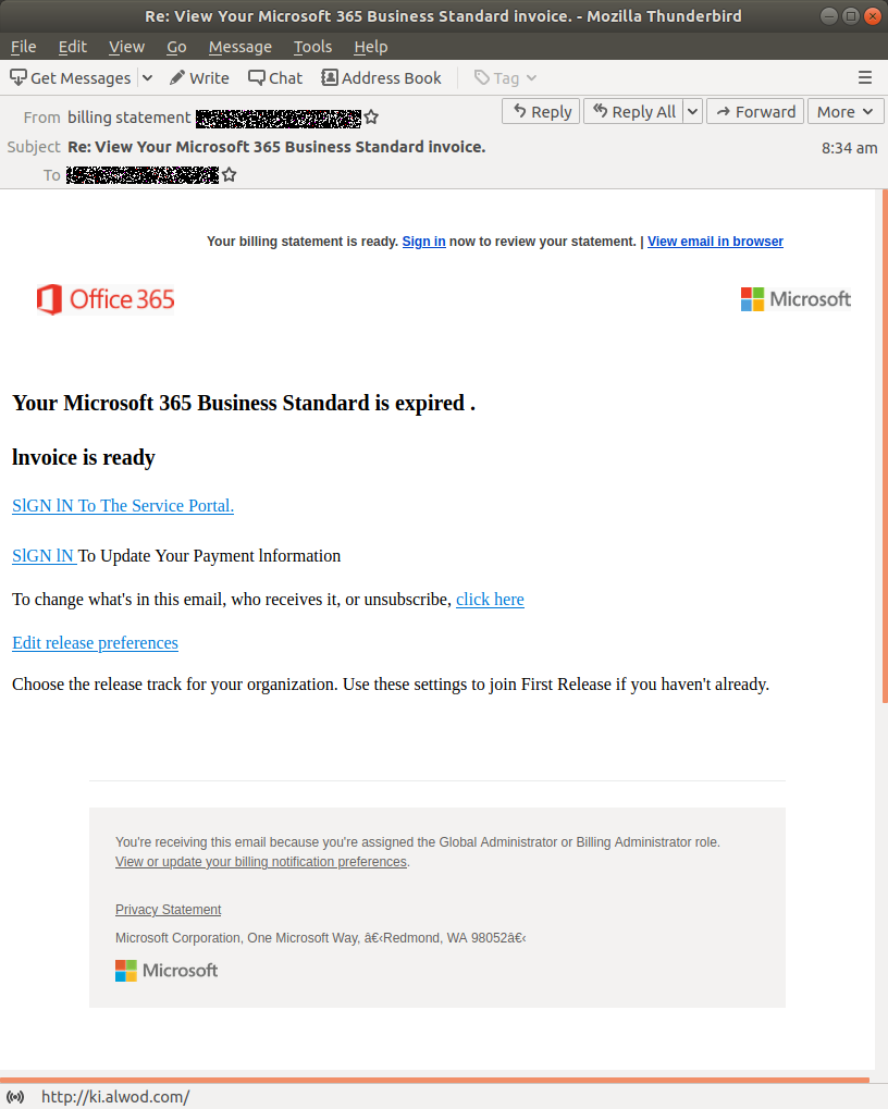 Microsoft Spoofed In 'Microsoft 365 Invoice' Email Phishing Scam