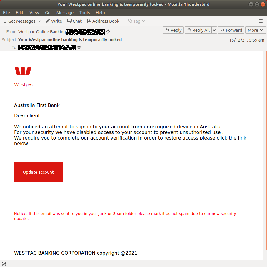 Westpac Customers Targeted in Online Banking Phishing Scam