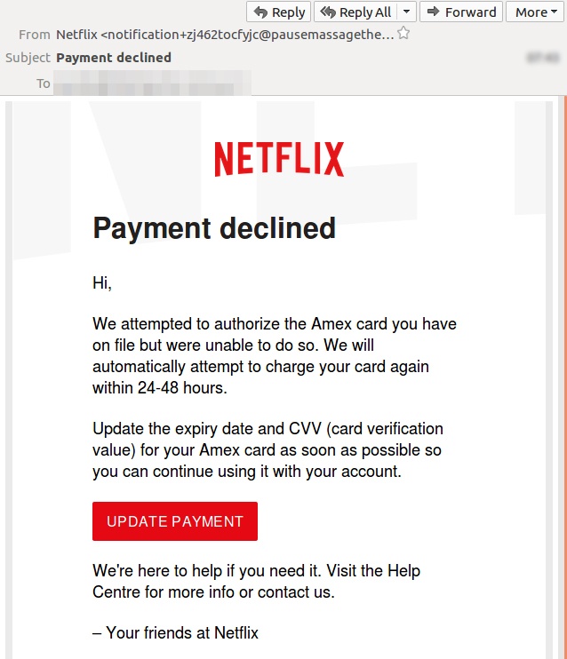 Phishing e-mail: sua conta da Netflix deve ser atualizada - Gatefy