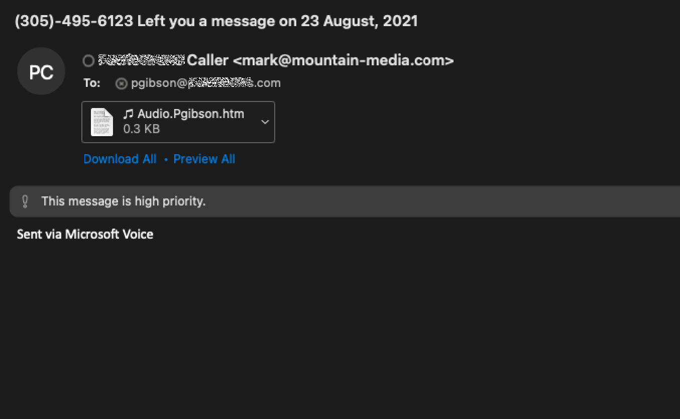 “Left you a message” – Nasty Voicemail File Attachment Is Not What It Seems