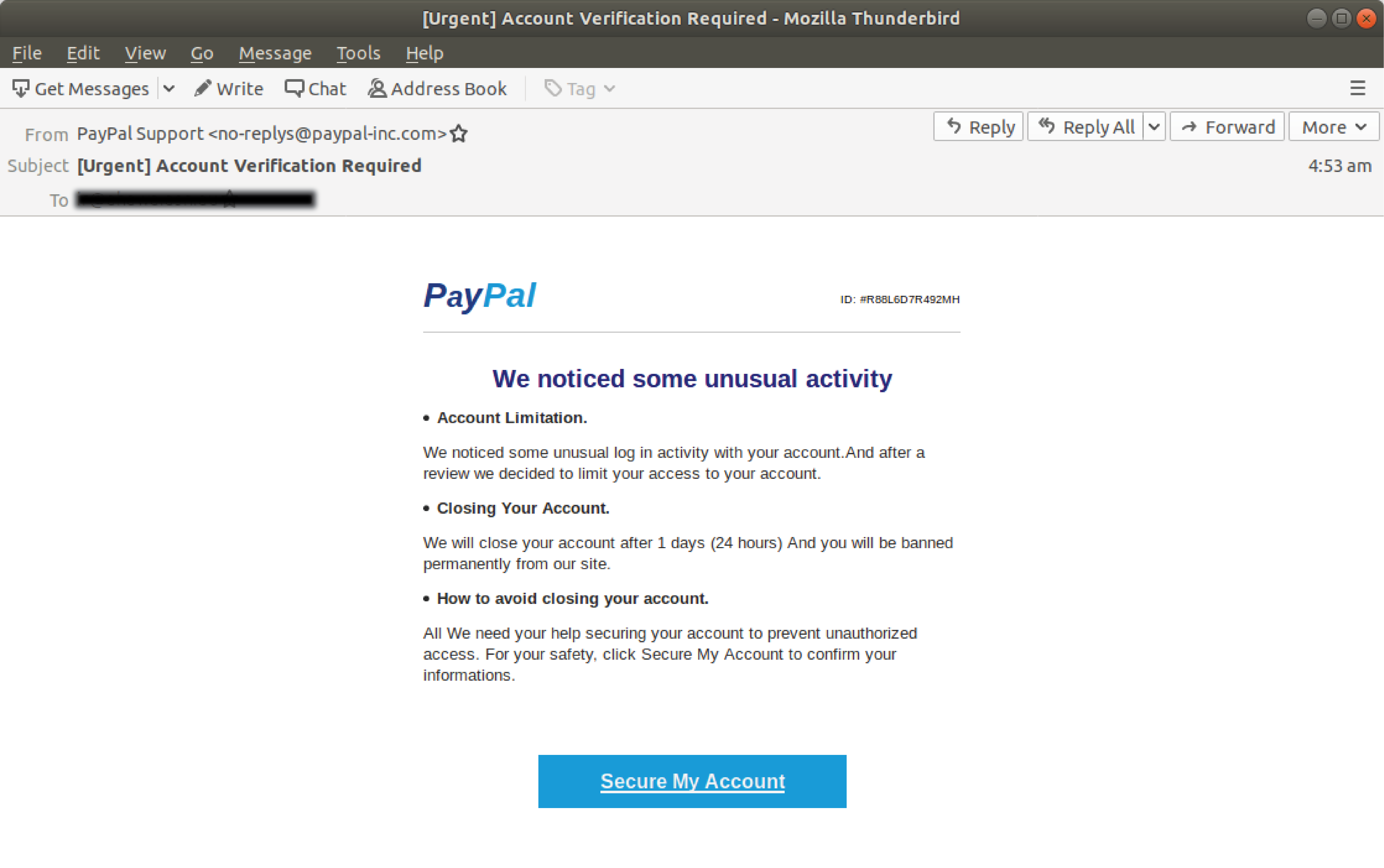Paypal Bitcoin Scam Email